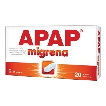 Apap migrena, 250 mg + 250 mg + 65 mg, tabletki powlekane, 10 szt.