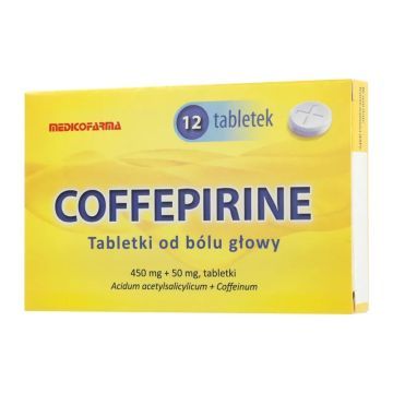 Coffepirine Tabletki od bólu głowy, 450mg + 50mg, tabletki, 12 szt.