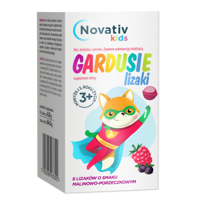 Novativ kids Gardusie, lizaki o smaku malinowo-porzeczkowym, 8 sztuk main product photo
