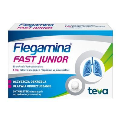 Flegamina Fast Junior, 4 mg, tabletki ulegające rozpadowi w jamie ustnej, 20 szt. main product photo